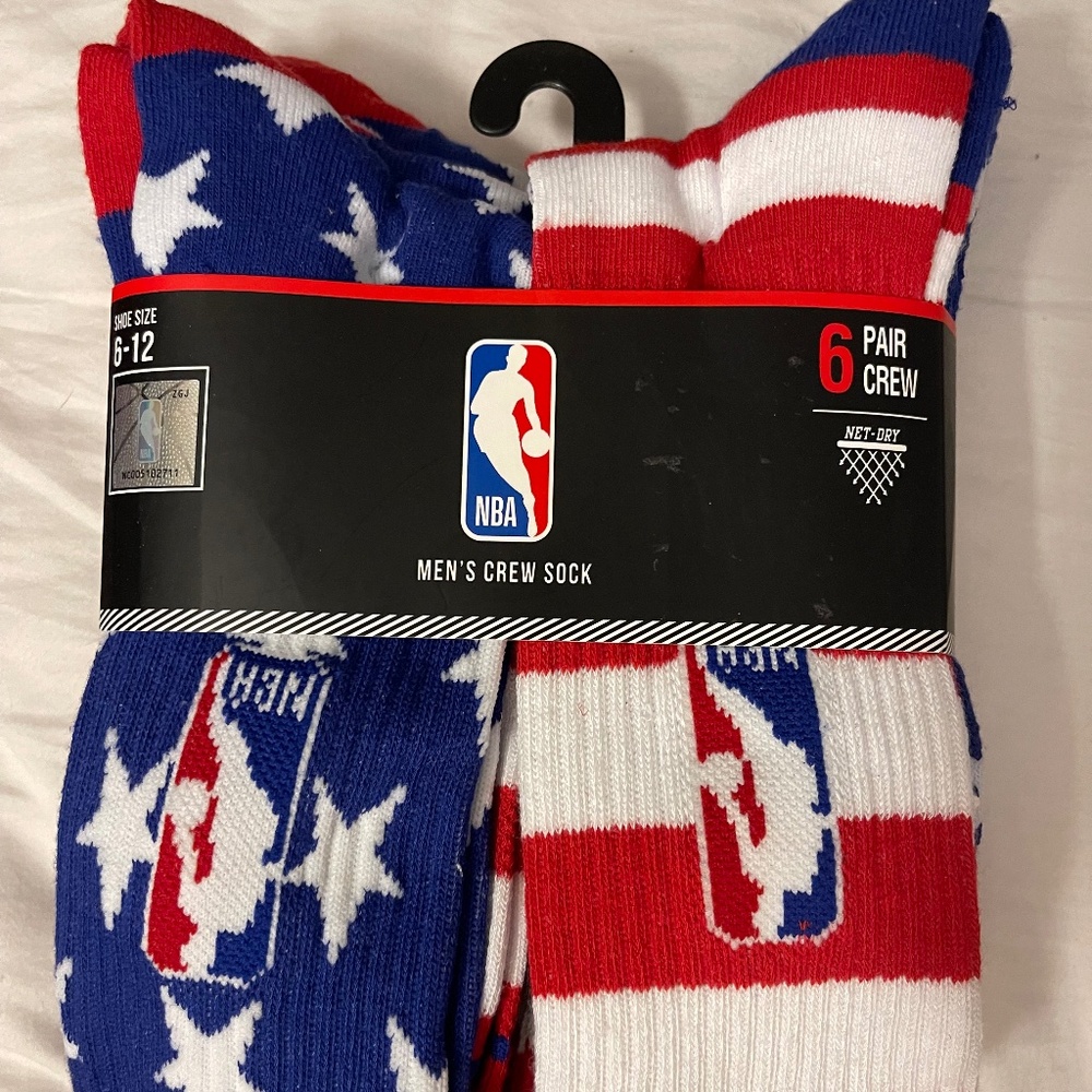 Men’s NBA Logo American Flag Red White and Blue Net-Dry Crew Cut 6pk